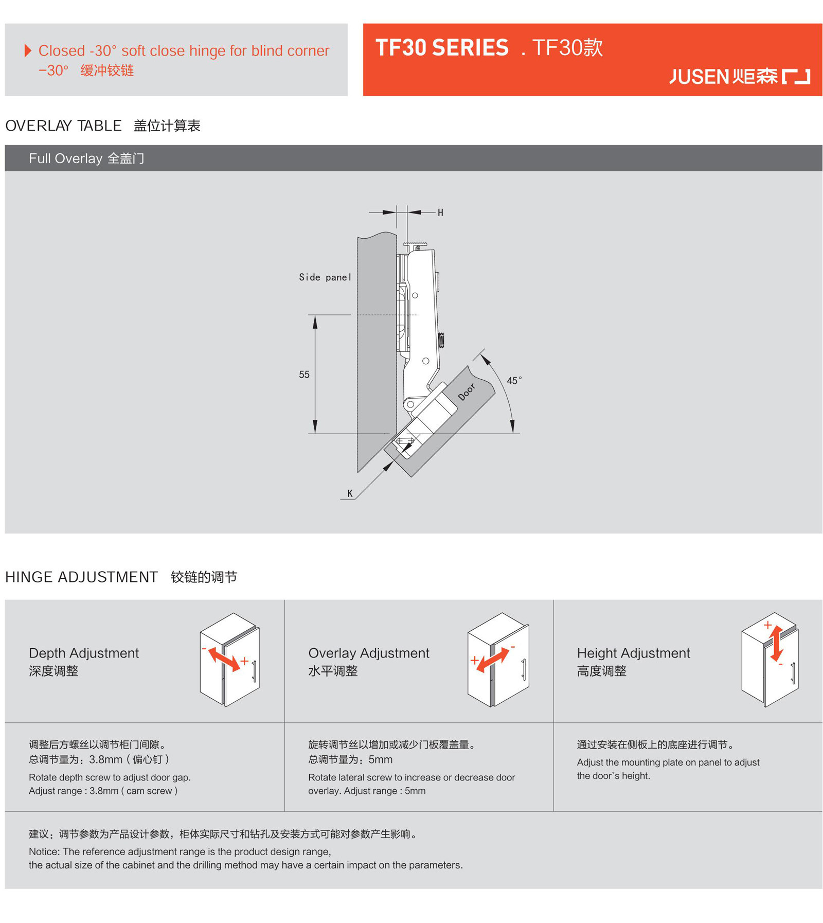 TF45 款 -45°缓冲铰链